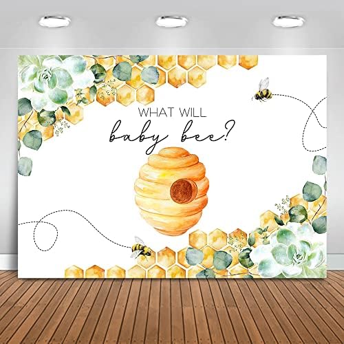 Mocsicka Greenery Bee Gender Reveal Backdrop What Will Baby Bee Background Honeycomb Bee Gender Reveal Party Decorations Banner Photo Studio Props (10x6.5ft) by Mocsicka