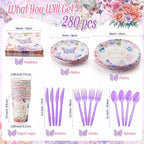 Ziliny 280 Pcs Butterfly Baby Shower Paper Plates and Napkins Paper Cups Plastic Knives Forks Spoons Disposable Tableware Set for Butterfly Theme Birthday Party Supplies, Serve 40 - Image 2