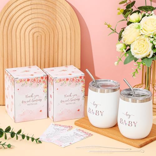 Hoolerry 6 Set Baby Shower Cups, 12oz Stainless Steel Tumbler, Floral - Image 5