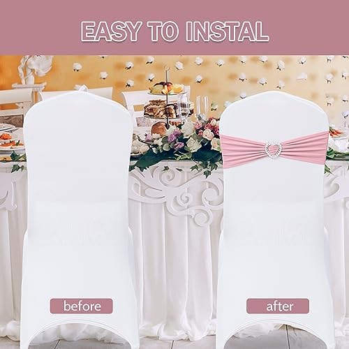 Pack of 60 Spandex Chair Sashes Bows ，Stretch Chair Cover Band with Buckle Slider Universal Elastic Ties for Wedding Banquet Party Event Decorations (Dusty Pink) - Image 4