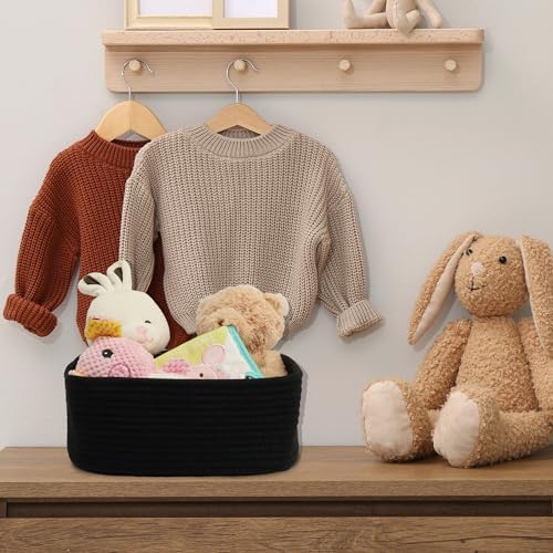 XUANGUO Small Woven Storage Baskets for Shelves, 13" x 9" x 5", Black - Image 5