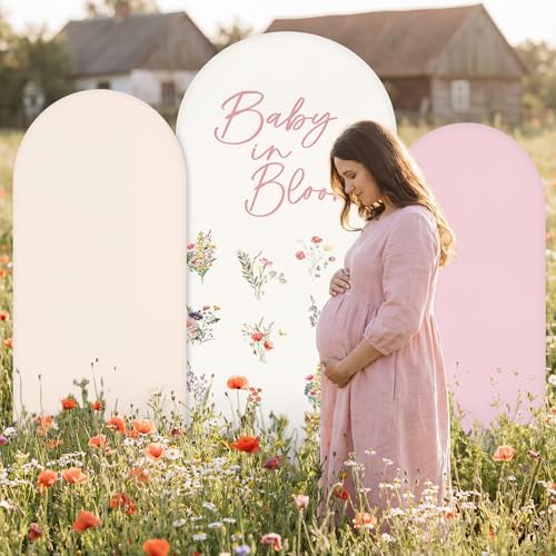 3 Pcs Baby Shower Arch Backdrop Cover Baby in Bloom Photo Background Decor - Image 2