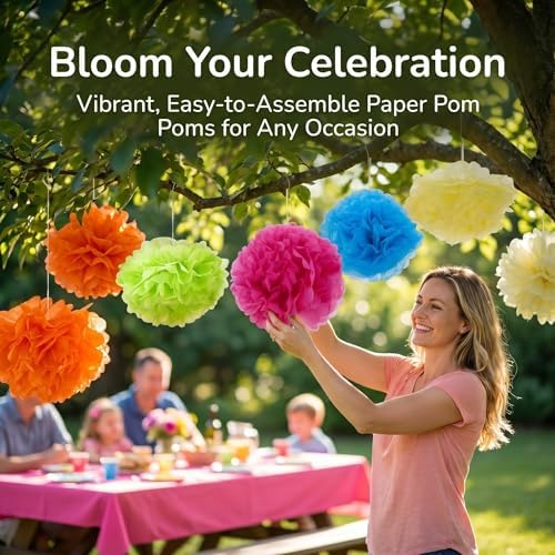 ibasenice 25pcs Tissue Paper Pom Poms - Tissue Paper Flowers for Fiesta Parties, Baby Shower Decorations, Flower Birthday Decorations - 10, 12, 14 Inch Colorful Party Decor - Image 3