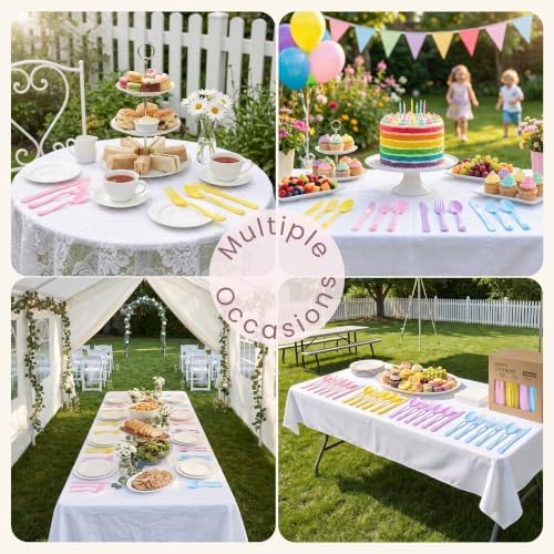 300Pcs Pastel Plastic Silverware Set, Full Size Disposable for Dinner - Image 4
