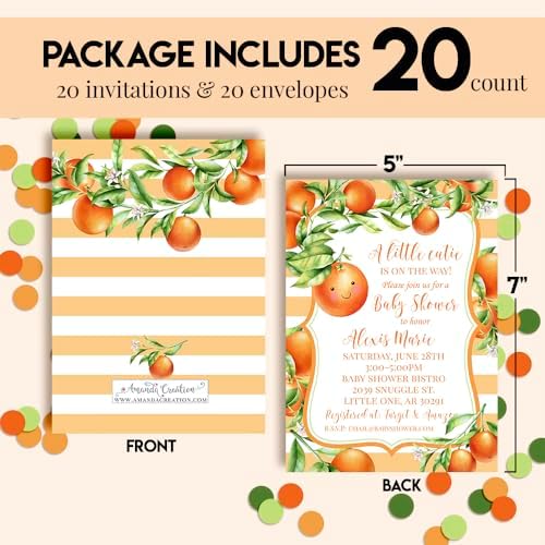 Amanda Creation Little Cutie Personalized Baby Shower Invitations, Little Cutie Baby Shower Invitations, 20 Personalized 5x7 Double-Sided Cards with White Envelopes, Made in USA - Image 4