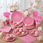 Funnymoom 400 Pcs Pink Polka Dot Party Supplies for 50 Guests White Polka Dot Paper Plates and Napkins Knives Spoon Fork Cup Set Cutlery for Birthday Wedding Bridal Shower Pink Girl - Image 6
