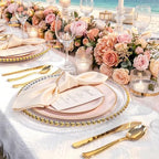 WDF 150Pcs Pink Plates Disposable - Pink and Gold Plastic Plates 25guest Disposable Dinnerware Include 25 Dinner Plate, 25 Dessert Plate, 25 Cutlery & 25 9oz Cups for Baby Shower/Wedding/Summer Party - Image 3