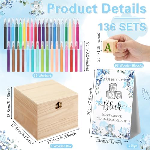 Marsui 136 Pcs Baby Shower Blocks to Decorate Game Kit, Blue Butterfly - Image 3