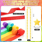 TaoBary Rainbow Party Decorations, 6 Roll Crepe Streamers 600 Paper Chain Garland Strips 4 Star Hanging 2 Felt Pennant Flag 2 Paper Fans Garland 6 Four Leaf Clover Streamers for Birthday Party - Image 5