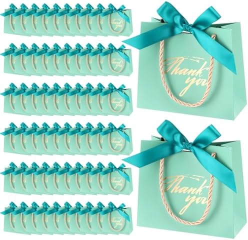 Colarr 60 Pcs Small Thank You Gift Bags with Handles, Turquoise by Colarr