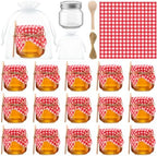 Funnymoom 16 Set 8.5 oz Glass Mason Jars with Lid Spoon Red Checkered Cloth by Funnymoom