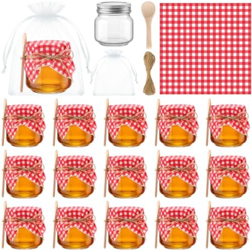 Funnymoom 16 Set 8.5 oz Glass Mason Jars with Lid Spoon Red Checkered Cloth by Funnymoom