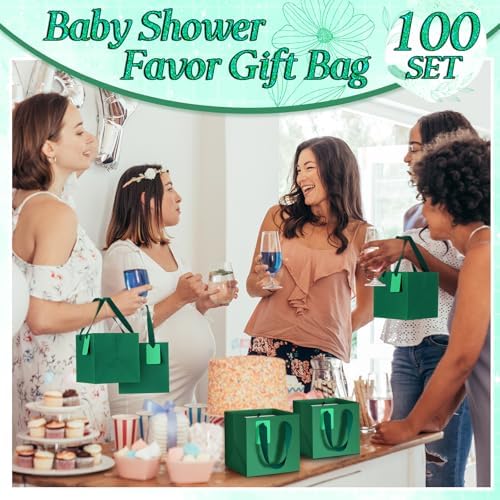 Windyun 100 Pcs Mini Paper Gift Bags with Handle 6 x 6 x 6'' Square Small Favor Bag with DIY Thank You Tag for Christmas Birthday Wedding Bridal Shower Bridesmaid Graduation Party (Green) - Image 5