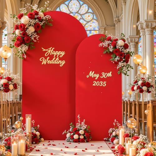 Red Arch Cover 2 Set-7.2 and 6ft Red Arch Backdrop Cover Spandex Fitted Christmas Arch Stand Covers Stretchy Backdrop for Birthday Party Baby Shower Bridal Shower Wedding Banquet Photo Background - Image 3