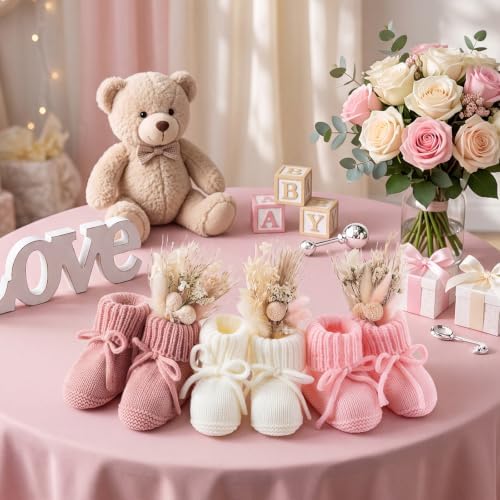 3 Set Baby Shower Table Decor Crochet Knitted Baby Booties with Bow Dried Pampas Grass Boho Table Centerpieces Gender Reveal Party Decor - Image 5