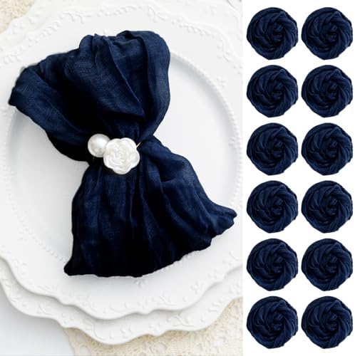 60 Pack Navy Blue Cheesecloth Napkins Washable Set of 60 Navy Blue Cloth Napkins 21x21 Inches Rustic Boho Cotton Gauze Dinner Table Napkins for Wedding Bridal Baby Shower Summer Party Table Decor by FoliafeelHome