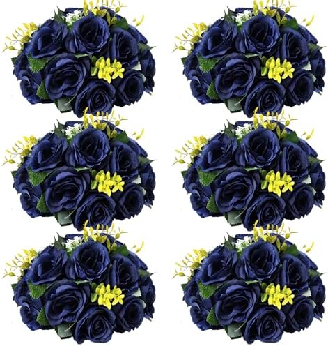 6 PCS Navy Blue Roses Flower Balls for Centerpieces by SEKNHOP