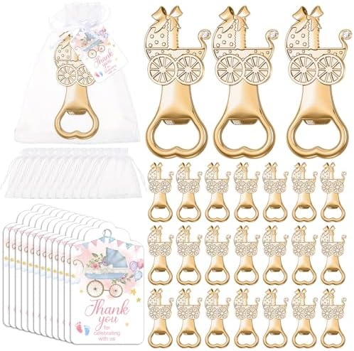 Vesici 90 Pcs Carriage Bottle Opener Party Favors, Gold with Thank You Tags by Vesici