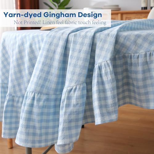 Light Blue White Gingham Tablecloth Round Dia.70“ - Image 4