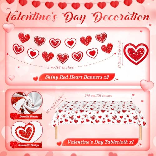 Ziliny 171 Pcs Valentine's Day Party Decorations Serve 24 Red Hearts Paper Plates Napkins Cups Banner Tablecloth Cutlery Valentine Day Anniversary Wedding Baby Shower Party Supplies - Image 4