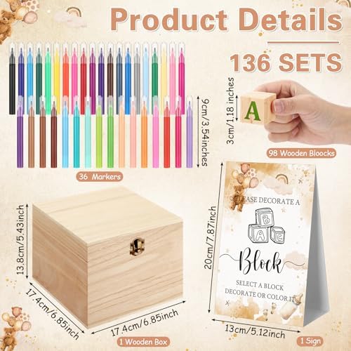Marsui 136 Pcs Baby Shower Blocks to Decorate Game Kit, Brown Bear - Image 2