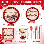 Funnymoom 400 Pcs Derby Run for The Roses Party Supplies, Horse Racing Paper Plates Napkins Cups Cutlery Set, Western Cowboy Disposable Dinnerware for Preakness Party Bridal Shower, Serves 50 Guests - Image 2