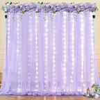 20ft x 10ft Lavender Chiffon Backdrop Curtain with Lights String for Parties,4 Panels Sheer Tulle Curtain Wedding Backdrop for Baby Shower Birthday Party Ceremony Reception Home Decorations - Image 7