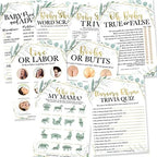 Hadley Designs 50 Greenery Baby Prediction And Advice Cards, Trivia Games, etc., 25 Love or Labor, 25 Baby Animal Matching, Nursery Rhyme Game-8 Double Sided Cards Baby Shower Funny Games by HadleyDesigns