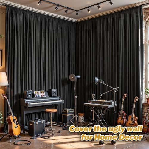 16ftx10ft Wrinkle Free Black Backdrop Curtain - 10 Feet Photography Backdrop Drapes, Silky Polyester Back Drop Cloth for Wedding Baby Shower Balloon Arch Background - Image 3