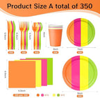 350 Pcs Neon Disposable Plates and Napkins Tableware Set for 50 Guests - Image 2