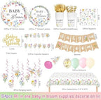 Hombae Baby in Bloom Baby Shower Decorations, 194PCs Spring Wildflower Party Supplies Wild Flower Tableware with Balloons Floral Banner Plates Napkins Forks Straws Service 24 - Image 2