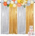 4 Panels 2FTx8FT Gold & Silver Sequin Backdrop Curtain | Sparkling Party Decor | Photo Booth Background for Events, Weddings, and Celebrations by ShinyBeauty