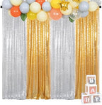 4 Panels 2FTx8FT Gold & Silver Sequin Backdrop Curtain | Sparkling Party Decor | Photo Booth Background for Events, Weddings, and Celebrations by ShinyBeauty