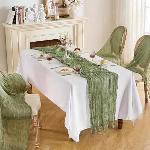 Fanami 6 Pack Cheesecloth Table Runner -10FT Sage Green Boho Gauze Cheese Cloth Table Runner 120 Inches Long Rustic Sheer Fabric Centerpieces for Wedding Birthday Party Bridal Baby Shower Decorations - Image 5