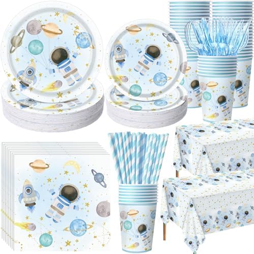 Potchen 452 Pcs Space Plates Napkins Party Supply, Baby Blue by Potchen
