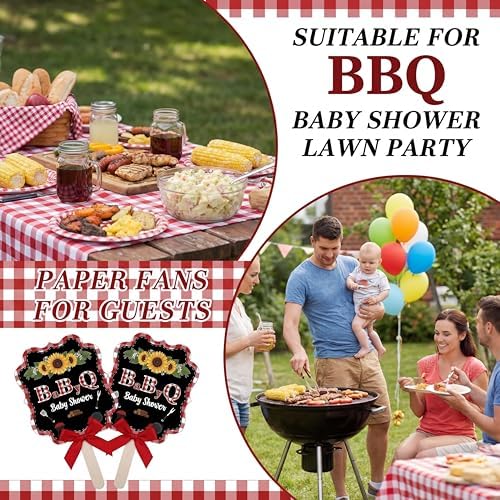 Huwena 50 Sets BBQ Baby Shower Fans Bulk for Guests Hand Fans with Red Bow Handheld Fan Baby Q Shower Favors Gifts for Summer BBQ Party Favors - Image 5