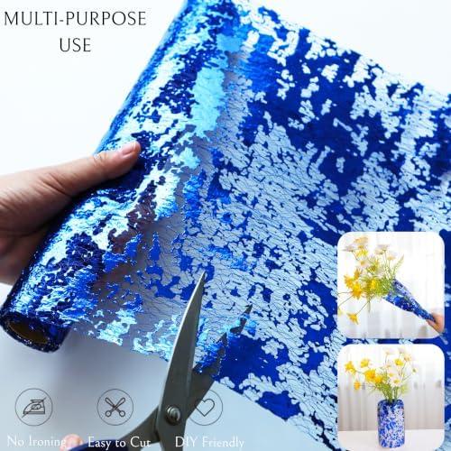2 Pcs Royal Blue Table Runner, Glitter Metallic Foil Mesh Roll 100 Feet - Image 6