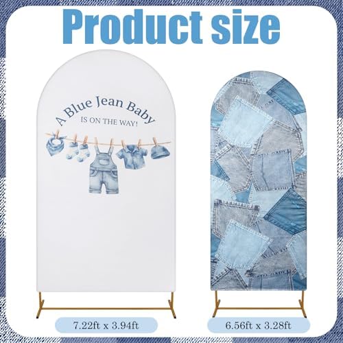 Mindsoft 2 Set Blue Jean Baby Shower Arch Backdrop Cover 7.2ft 6.6ft - Image 2
