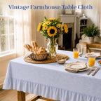 Blue White Striped Ruffled Tablecloth Rectangle 55" x 70" Farmhouse Washed Cotton Table Cloth with Short Ruffle Cottage Table Cover for Boho Dining Room Kitchen Picnic Home Party Decoration - Image 6