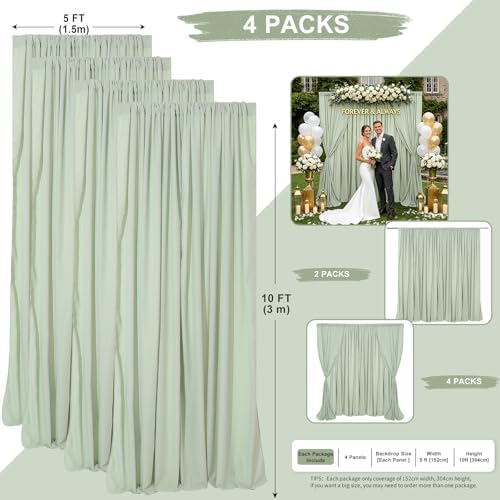 Pea Green Backdrop Curtains 20ftx10ft Garden Polyester Photo Drapes - Image 3
