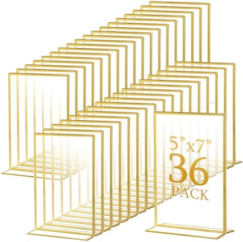 Hoteam 36 Pack 5 x 7 Inch Gold Acrylic Sign Holders, Wedding Picture Frame by Hoteam