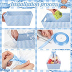 FoldTier 10 Pack Blue White Gingham Baskets for Gifts Empty 10" x 12" Thick Kraft Gift Basket with 10 Bows 10 Bags Empty Paper Baskets for Baby & Bridal Shower Wedding Birthday Party Wrapping - Image 3
