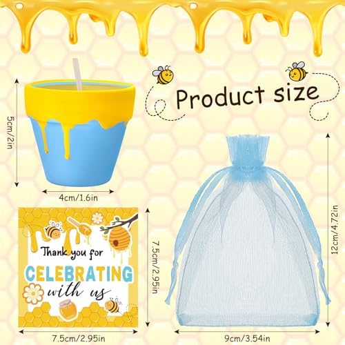 Conelist 48 Sets Bee Themed Candle Set for Baby Shower Party Favors Cute Honey Jar Candle with Thank You Tags Organza Bags Baby Shower Gifts for Guest Gender Reveal Party Decoration Gifts (Blue) - Image 2