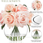WELL KNOWN Artificial Flowers with Vase, Pink Silk Rose Artificial Flowers - Image 5