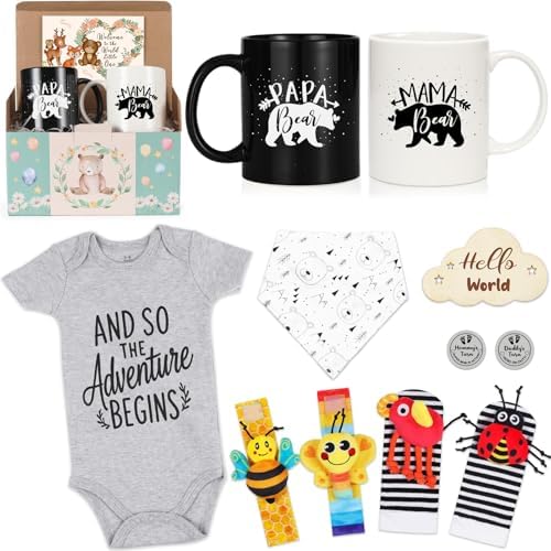 Breezy Valley Gender Reveal Gifts for New Parents - New Mom and Dad Gifts - Mama Papa Bear Gift Set - Baby Shower Gifts Basket - Pregnancy Gifts for Expecting Mom Dad to Be - First Time Mommy Gifts by BreezyValley