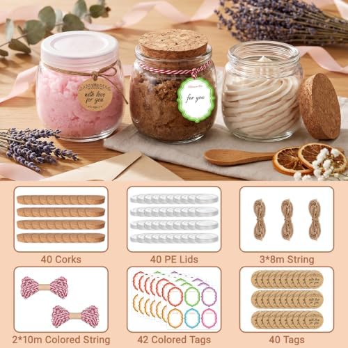 40 Pack 7oz Glass Jars with Cork Lids & PE Lids, Yogurt & Candle Jars - Image 4