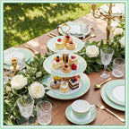 CHENGU 3 Tier Christmas Cupcake Stand Green Ceramic with Gold Frame - Image 2