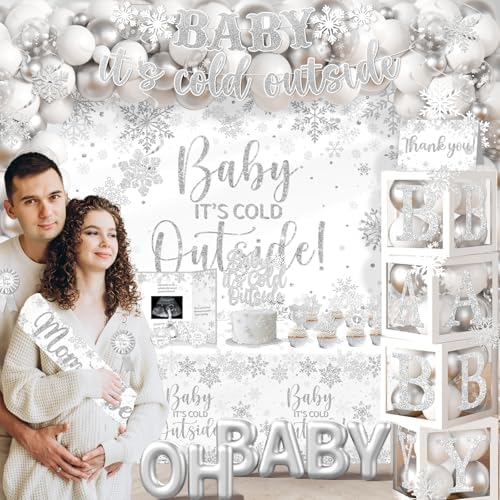 Baby It’s Cold Outside Baby Shower Decorations - 211Pcs Silver Snowflake Winter Wonderland Balloon Arch Garland Set,Christmas Winter Baby Shower Party Supplies - Image 6