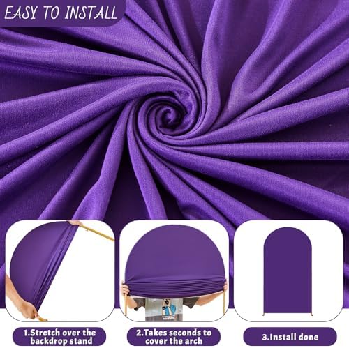 7.2FT Purple Arch Backdrop Cover - Polyester Fitted Wedding Arch Stand Covers Round Top Chiara Arch Backdrop Cover for Birthday Party Banquet Photo Background Decoration - Image 3