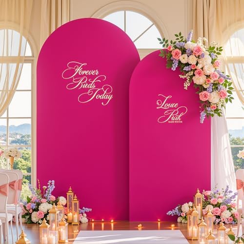 Hot Pink Arch Backdrop Cover Set of 2 Birthday Party Arch Covers 7.2 and 6ft Wedding Arch Cover Stretchy Backdrop Bridal Baby Shower Birthday Party Photo Background - Image 2